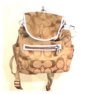 COACH backpack, beige colored w/ accents of white